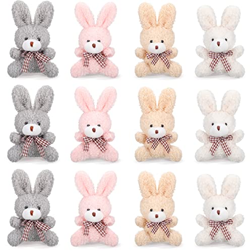 Zomiboo 12 Pcs Easter Mini Plush Bunny 32 Inch Cute Stuffed Animal Bulk Small Soft Rabbit Dolls Toys Gifts for DIY Keychain Birthday Baby Shower Wedding Party Favor Gifts Pink Apricot Gray White - Image 1
