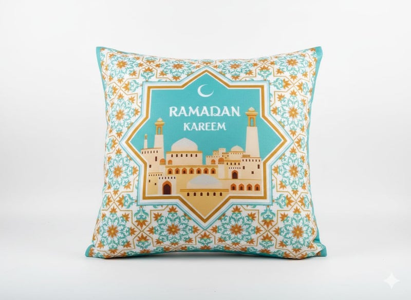 RoxxyStore Decorative Throw Pillow Cover with Hidden Zipper - Home Sofa Eid Decoration 43 * 43 cm Model 1-59 (Ramadan Kareem Mosque Crescent Mosque)