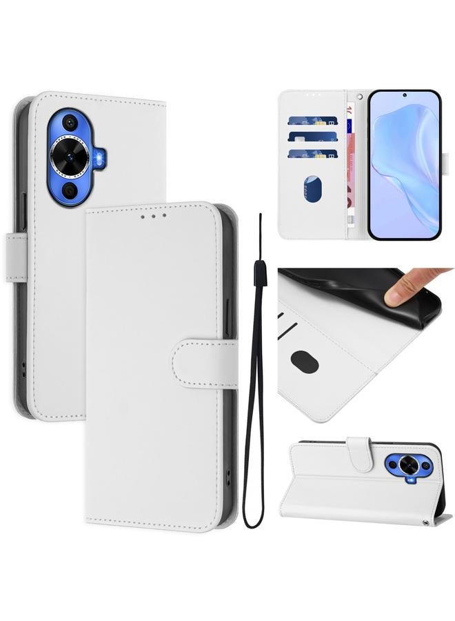 اس-توب جراب لهاتف Huawei nova 12s 4G مصنوع من الجلد بلون سادة مع حبل - Image 1