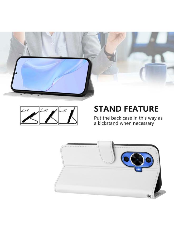 اس-توب جراب لهاتف Huawei nova 12s 4G مصنوع من الجلد بلون سادة مع حبل - Image 3