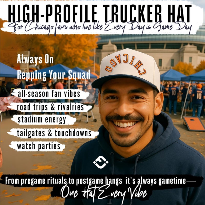 Funky Junque Retro Chicago Hat â€“ Baseball Cap with Upside Down City Arched Embroidery â€“ Unisex Adjustable Snapback for Football, Game Day, Tailgating â€“ Chicago (Navy/Beige) - Image 3