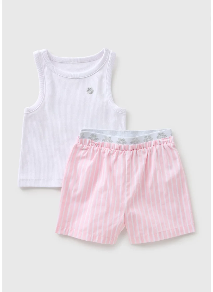 Matalan Girls White Flower Stripe Ribbed Pyjama Set