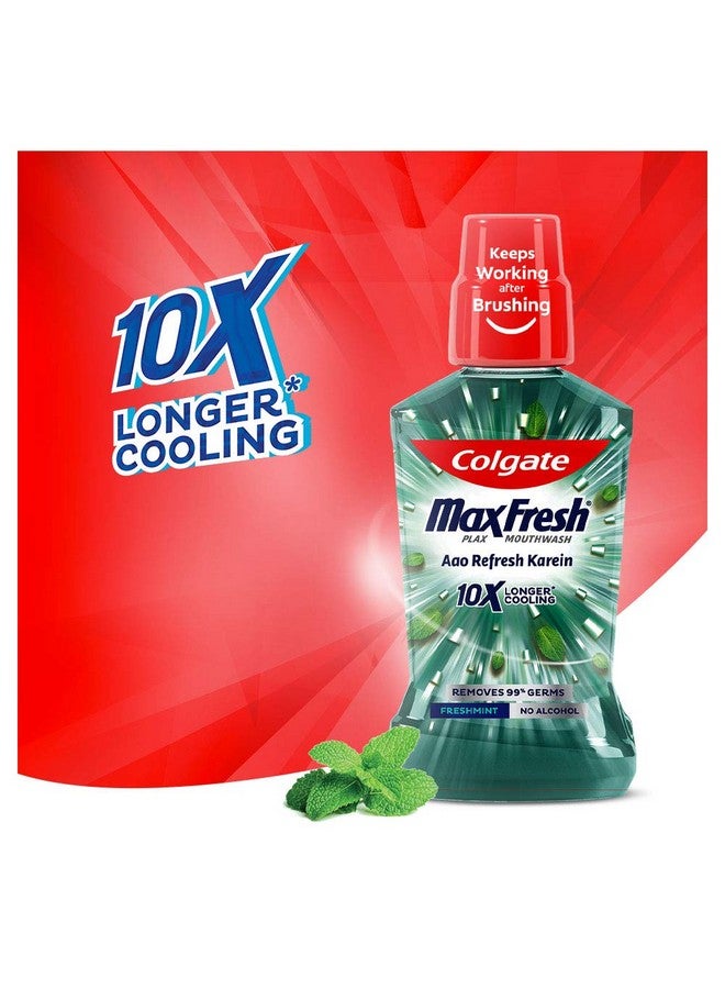 كولجيت غسول الفم كولجيت ماكس فريش بلاكس المضاد للبكتيريا، نفس منعش 24/7، غسول فم خالٍ من الكحول لرائحة الفم الكريهة - 250 مل بنكهة النعناع المنعش (عناية كاملة بالفم) - Image 3