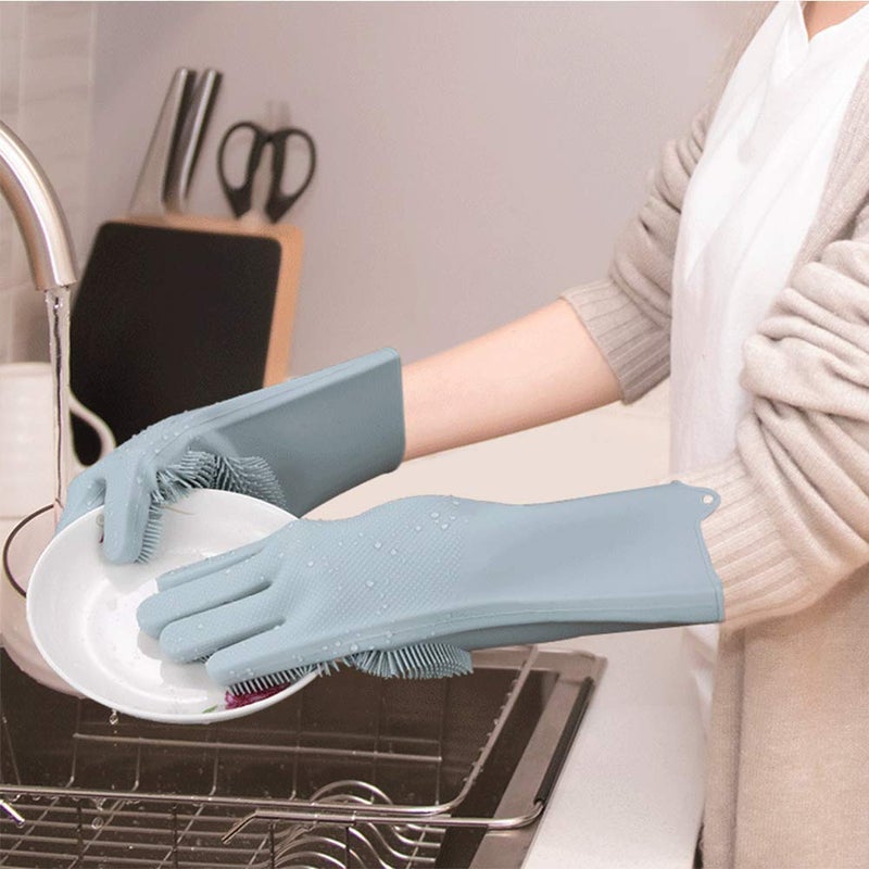Evaluemart Silicone LatexFree Scrub Cleaning Gloves with Scrubber for Dishwashing and Pet Grooming Multicolour 1 Pair - Image 3