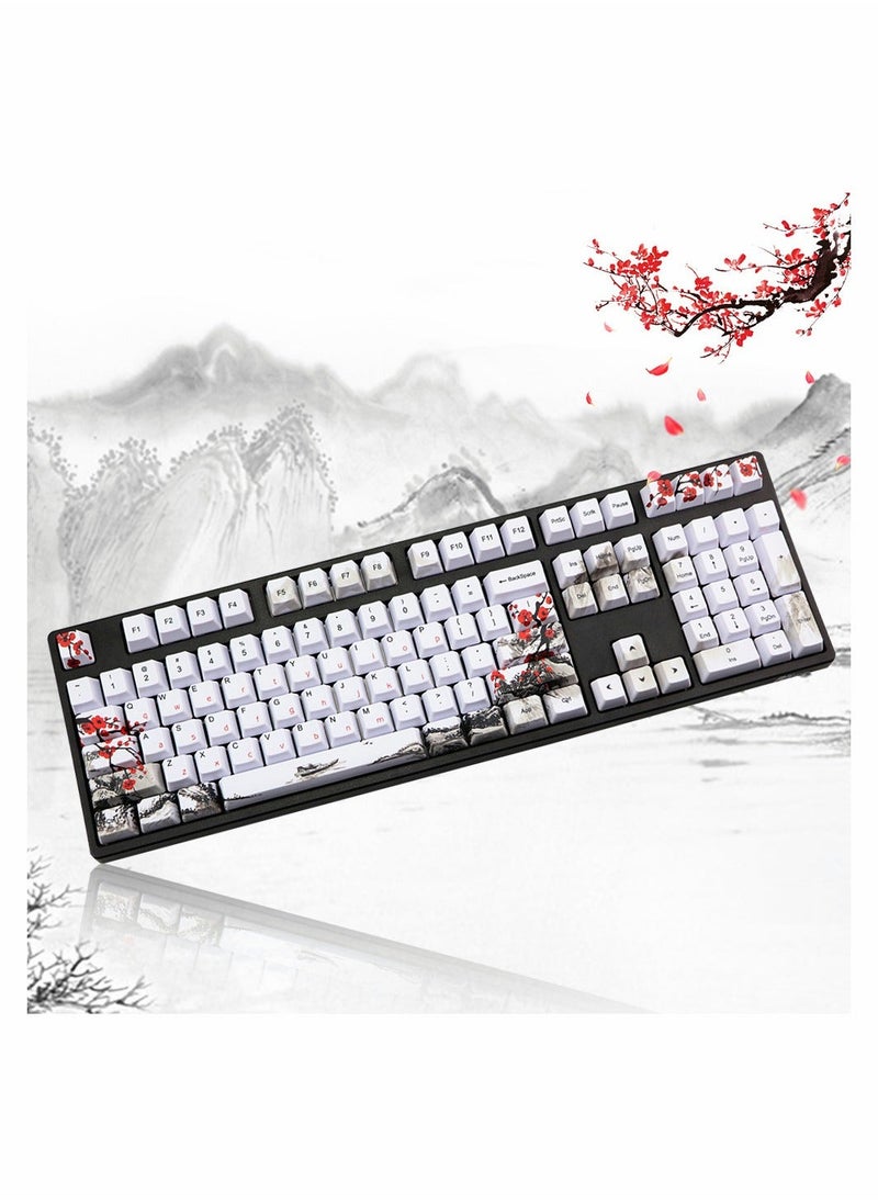 Generic Rubber Keycaps Set, 110 Keys PBT Keycap, Anti-Slip Texture Dye-Sublimation Plum Blossom Cherry Profile Key Cap, DIY Mechanical Keyboard Keycap Set for Mechanical Keyboard  - Image 1