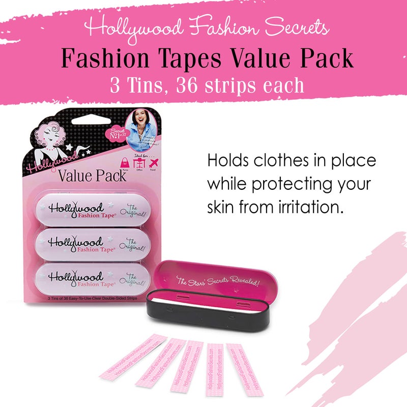 Hollywood Fashion Secrets Medical Quality Double-Stick Apparel Tape, 3 tins x 36 Strips Value Pack - Image 3