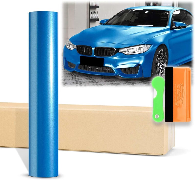 EZAUTO WRAP 12"x60" (1FTx5FT) Sky Blue Matte Metallic Satin Pearl Vinyl Wrap Auto Car Sticker Decal Film Sheet Bubble Free Air Release Technology with Tool Kit - Image 1