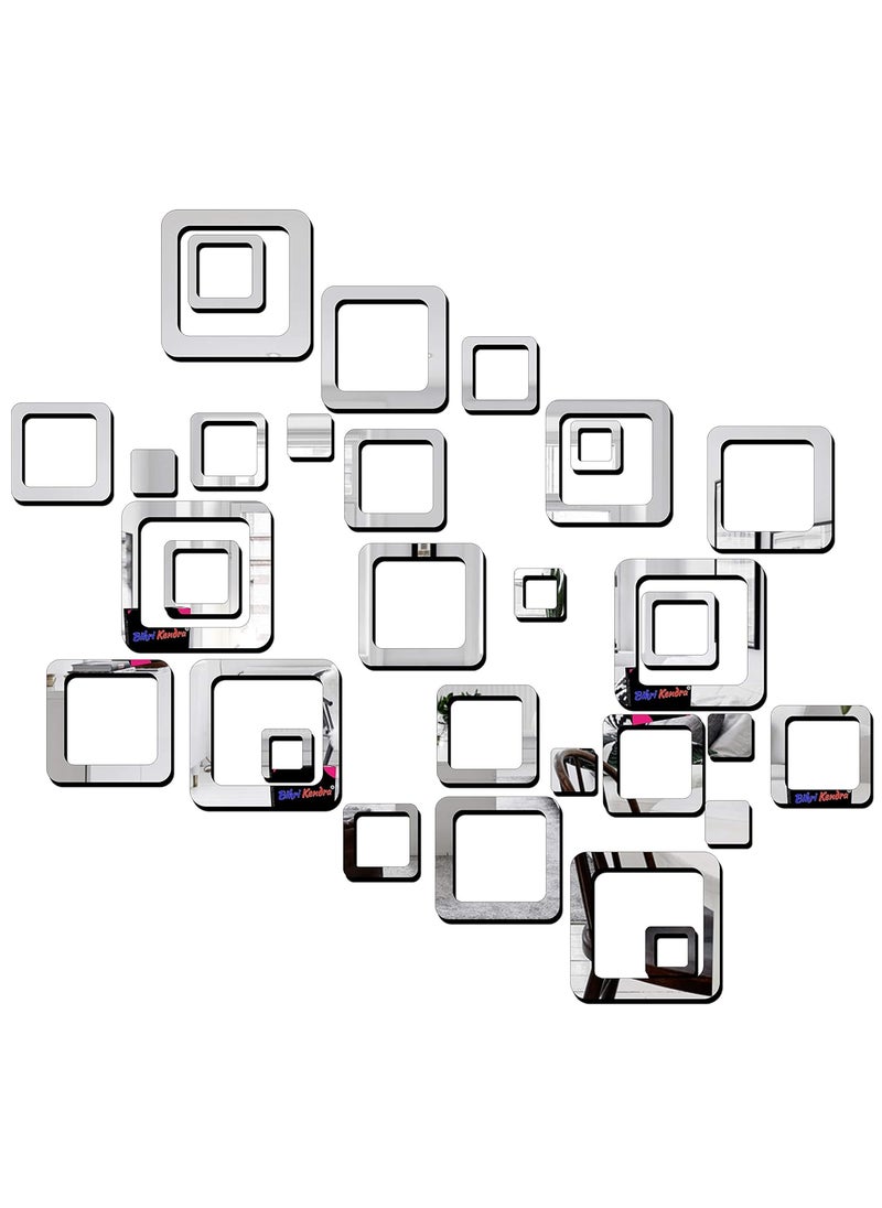 Bikri Kendra Bikri Kendra Ind Square 5 Set Silver Mirror Stickers for Wall Acrylic Mirror Wall Mirror Stickers Acrylic Stickers Wall Stickers 