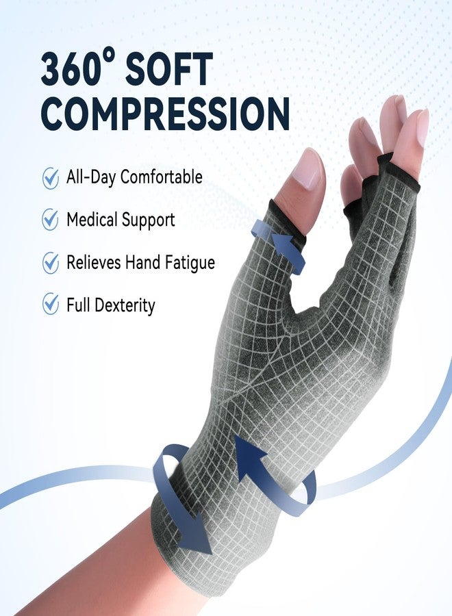 دورير قفازات دويرر الضاغطة لالتهاب المفاصل للنساء والرجال لعلاج إصابات الإجهاد المتكرر، ومتلازمة النفق الرسغي، والروماتيزم، والتهاب الأوتار، قفازات بدون أصابع للكتابة على الكمبيوتر والعمل اليومي (رمادي، مقاس متوسط) - Image 3