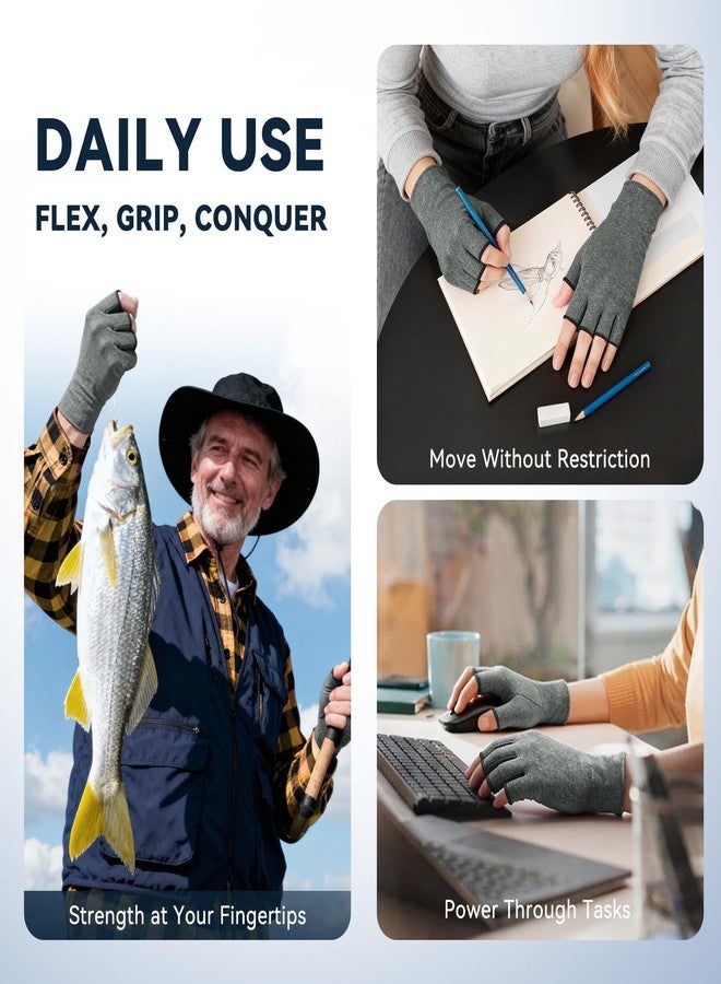 دورير قفازات دويرر الضاغطة لالتهاب المفاصل للنساء والرجال لعلاج إصابات الإجهاد المتكرر، ومتلازمة النفق الرسغي، والروماتيزم، والتهاب الأوتار، قفازات بدون أصابع للكتابة على الكمبيوتر والعمل اليومي (رمادي، مقاس متوسط) - Image 4