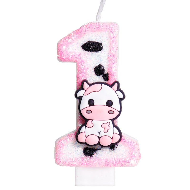 Pink Cow Glitter Birthday Candles Number 1 Birthday Decorations Holy Cow Im One Birthday Decorations Number 1 Candle for Cake Cowgirl Theme Number Candle for Girls First 1st Birthday Party Dcor
