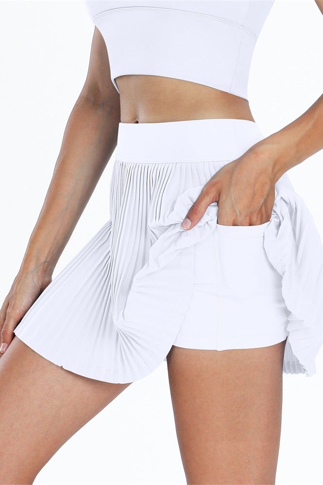 عام مطوي تنورة تنس للنساء مع جيوب السراويل النسائية عالية الخصر خفيفة الوزن رياضية جولف سكورتس التنانير - Image 1