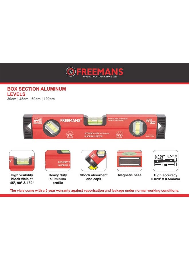 FREEMANS FREEMANS Box Section Aluminium Spirit Levels with Magnet (30 and 60 cm)  - Image 2