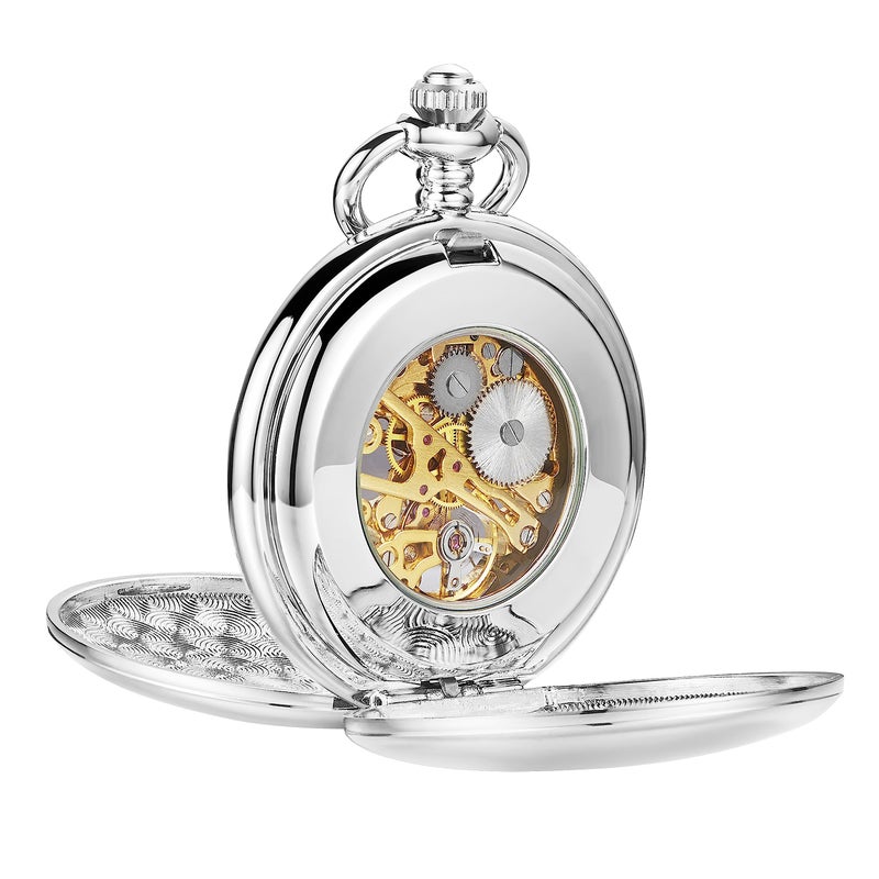 ShoppeWatch Men’s Pocket Watch with Chain | Hand Winding Vintage Pocketwatch | Skeleton Mechanical Movement | 1920s Railroad Steampunk Costume Accessory PW20 - Image 3