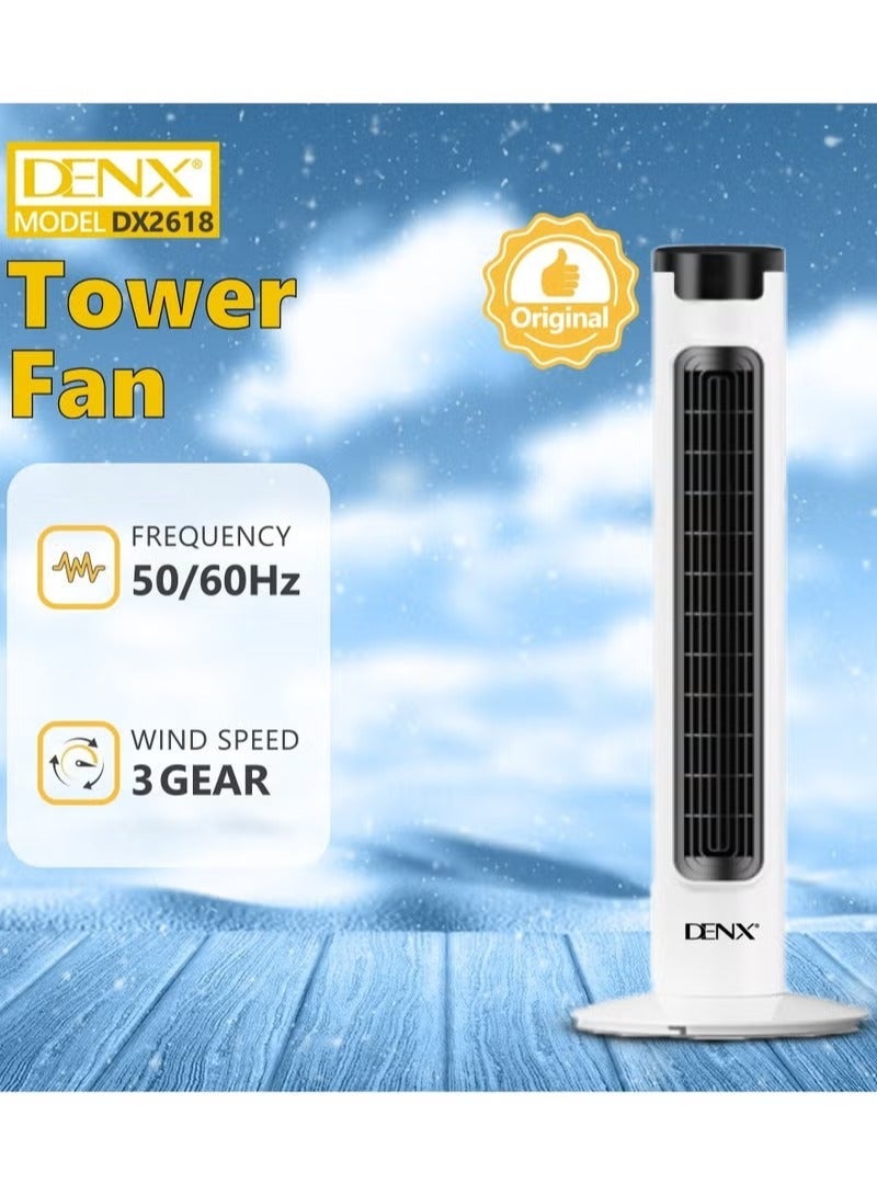 Denx Bladeless Oscillating Tower Fan – Portable Quiet Cooling Floor Fan with 3 Wind Speeds & 3 Modes, Wide-Angle Electric Standing Air Cooler for Home, Bedroom & Office - Image 1