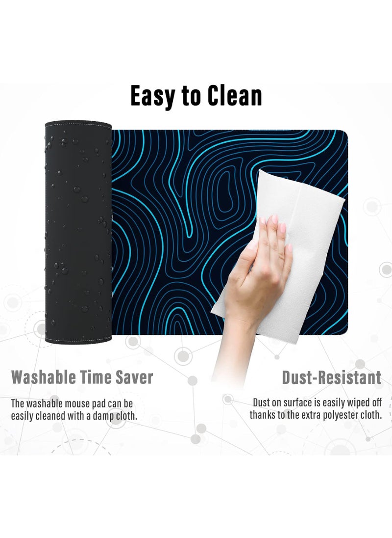 Rock Pow - Gaming Mouse Pad with Stitched Edges Topographic Map Blue Mouse Pad Extended Mousepad with Anti-Slip Base Cool Large Mouse Pad for Desk 800 * 300 * 3mm - Image 1