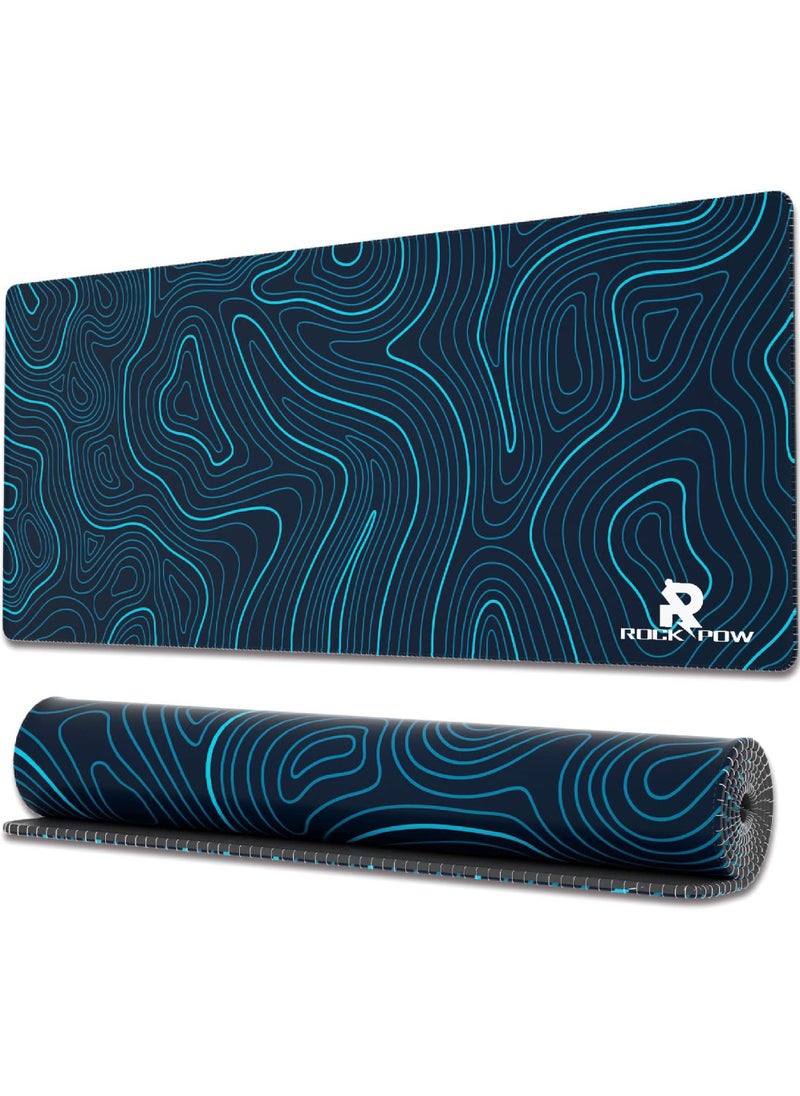Rock Pow - Gaming Mouse Pad with Stitched Edges Topographic Map Blue Mouse Pad Extended Mousepad with Anti-Slip Base Cool Large Mouse Pad for Desk 800 * 300 * 3mm - Image 1