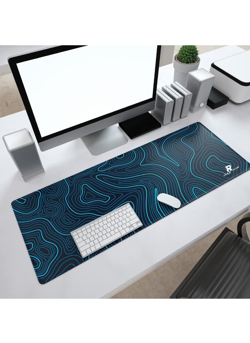 Rock Pow - Gaming Mouse Pad with Stitched Edges Topographic Map Blue Mouse Pad Extended Mousepad with Anti-Slip Base Cool Large Mouse Pad for Desk 800 * 300 * 3mm - Image 1