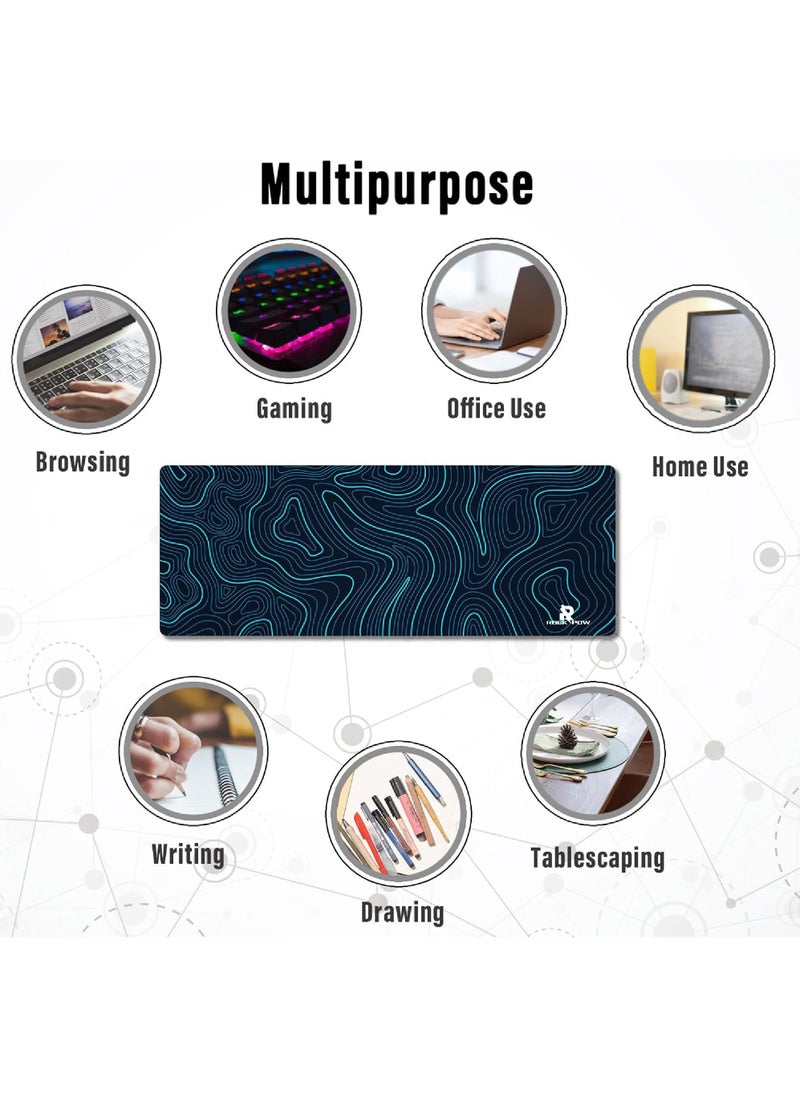 Rock Pow - Gaming Mouse Pad with Stitched Edges Topographic Map Blue Mouse Pad Extended Mousepad with Anti-Slip Base Cool Large Mouse Pad for Desk 800 * 300 * 3mm - Image 1