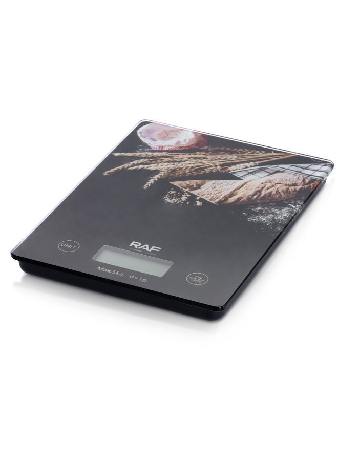 آر إيه أف ميزان مطبخ رقمي من RAF - سعة 5 كجم، دقة 1 جرام، شاشة LCD، وظيفة الوزن الصافي وتحويل الوحدات - Image 1