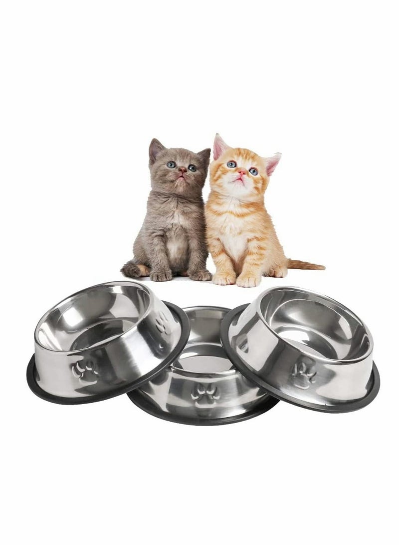 Excefore Cat Bowls, 3 Pieces Cat Food Bowls Dog Bowl Cat Water Bowl Pet Food Bowls Stress Relief of Whisker Fatigue Cats Stainless Steel Pet Bowls Non-Slip Rubber Base Easily Clean for Puppy Cats Rabbits Dog - Image 1