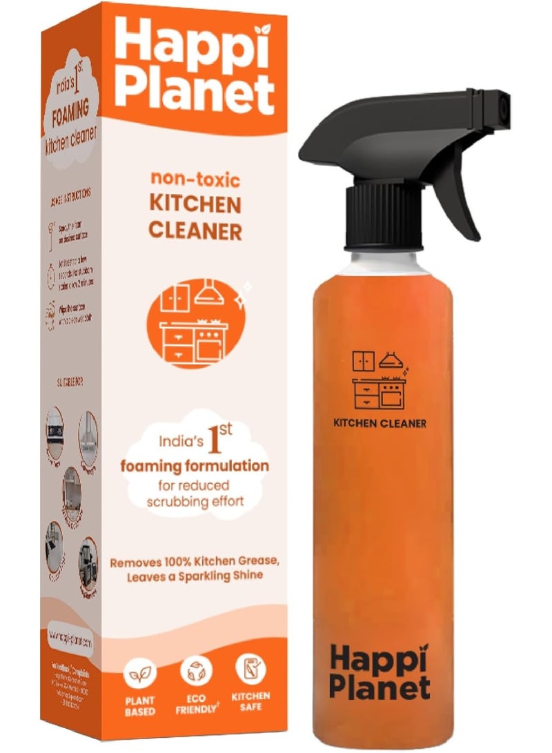 Happi Planet | Kitchen Cleaner | India’s 1st Foaming Formulation for Less Scrubbing | 500ml | Suitable for Stoves, Chimneys, Counter Tops, Appliances, Walls & Cabinets | Non Toxic & Natural