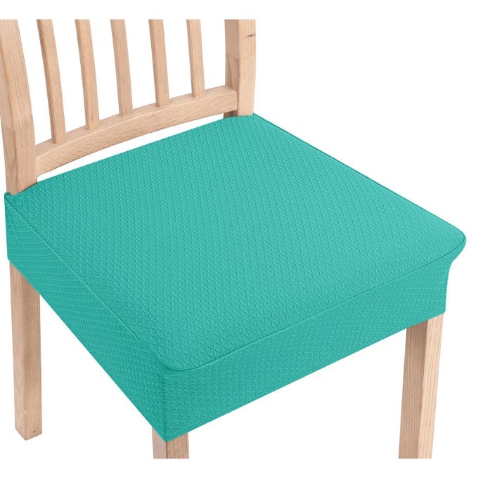 STRETCH JACQUARD SEAT COVERS FOR DINING ROOM CHAIRS SET OF 4 REMOVABLE WASHABLE CHAIR SEAT PROTECTOR SLIPCOVERS NO REAR COVERS TEAL
