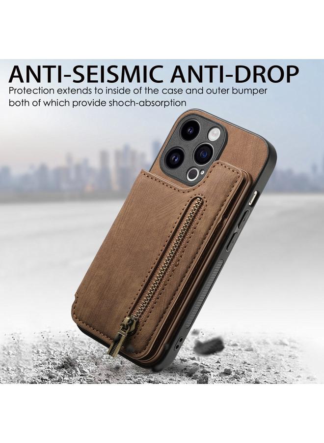 S-TOP Case For iPhone 12 Pro Max Retro Leather Zipper Wallet Back Phone Case - Image 2