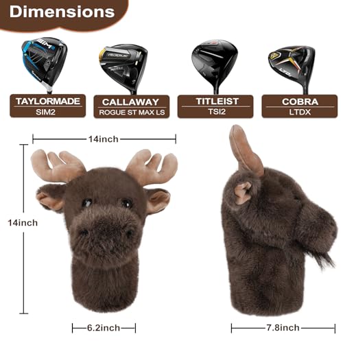mytag Funny Golf Club Head Covers, Animal Plush Driver Headcover, Moose Golf Headcover Fits Standard 460cc Driver Head - Image 3