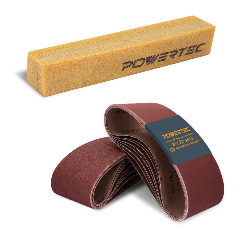 POWERTEC 3 x 21 Inch Sanding Belts Cleaning Stick 3 Each of 6080120180240400 Grits Aluminum Oxide Sandpaper 3x21 Sanding Belt for Portable Belt Sander Woodworking Paint Sanding 110437
