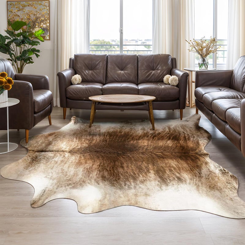 AROGAN Western Decor Faux Fur Cowhide Rug 7 x 62 Feet Premium Animal Skin Cow Hide Rug Durable Cow Print Rugs for Wall Decor Western Floor Carpet for Bedroom Living Room Brownish - Image 2