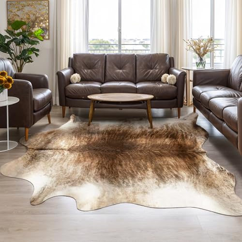 AROGAN Western Decor Faux Fur Cowhide Rug 7 x 62 Feet Premium Animal Skin Cow Hide Rug Durable Cow Print Rugs for Wall Decor Western Floor Carpet for Bedroom Living Room Brownish - Image 1