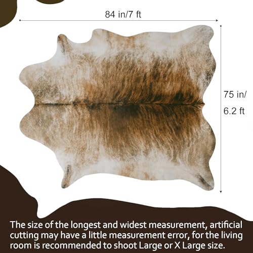 AROGAN Western Decor Faux Fur Cowhide Rug 7 x 62 Feet Premium Animal Skin Cow Hide Rug Durable Cow Print Rugs for Wall Decor Western Floor Carpet for Bedroom Living Room Brownish - Image 3
