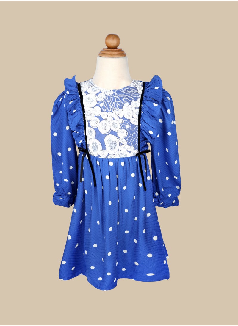 Generic Summer Dark Navy Blue Girl's Frock Dress with Circle Patterns in Comfy Fabric  - Image 1