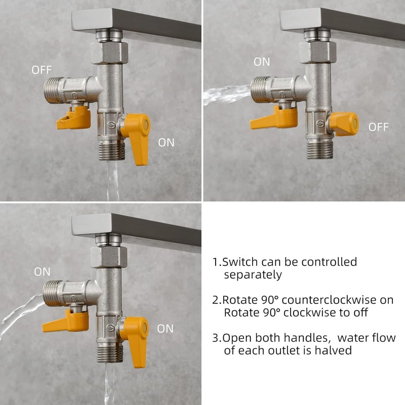 Tecmolog Brass Water Diverter 3 Way Shower Diverter Valve T Adapter Shower Head Shut-Off Valve for Showerhead and Shower Hose, DSF009 - Image 5