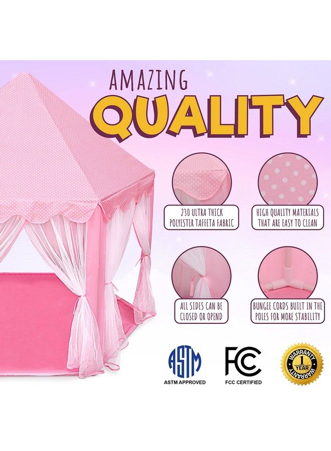 Orian Princess Castle Playhouse Tent For Girls With Led Star Lights Indoor & Outdoor Large Kids Play Tent For Imaginative Games Astm Certified Princess Tent 230 Polyester Taffeta. Pink 55"X53". - Image 3