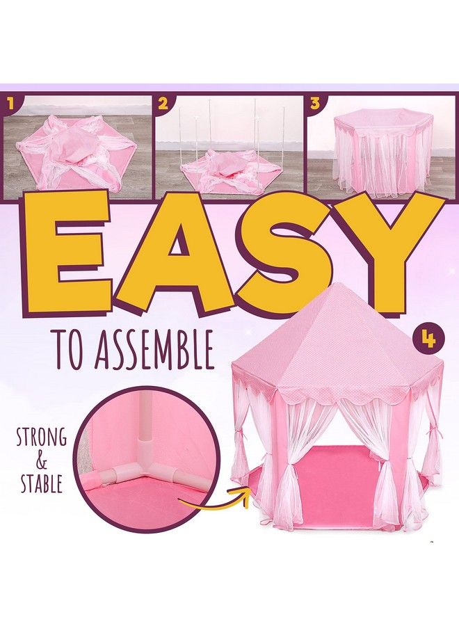 Orian Princess Castle Playhouse Tent For Girls With Led Star Lights Indoor & Outdoor Large Kids Play Tent For Imaginative Games Astm Certified Princess Tent 230 Polyester Taffeta. Pink 55"X53". - Image 5