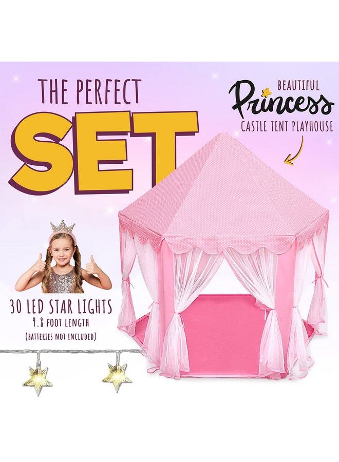 Orian Princess Castle Playhouse Tent For Girls With Led Star Lights Indoor & Outdoor Large Kids Play Tent For Imaginative Games Astm Certified Princess Tent 230 Polyester Taffeta. Pink 55"X53". - Image 4