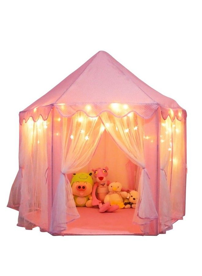 Orian Princess Castle Playhouse Tent For Girls With Led Star Lights Indoor & Outdoor Large Kids Play Tent For Imaginative Games Astm Certified Princess Tent 230 Polyester Taffeta. Pink 55"X53". - Image 2