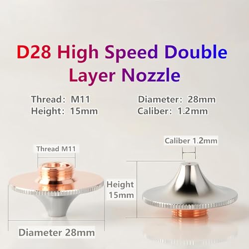 YumiDaya Laser Cutting Nozzle 5 Pcs,for Fiber Laser Cutting Head Dia.28mm High Speed Fiber, Laser Nozzle Double Layer D28 H15 M11 Caliber (D1.2E*5PCS) - Image 2