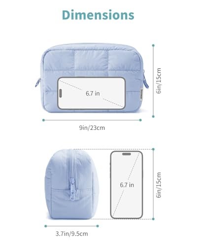Narwey Quilted Makeup Bag for Women Girl, Puffer Travel Cosmetic Bag Puffy Make Up Bag Organizer, Cute Travel Toiletry Bag for Toiletries (Blue) - Image 4