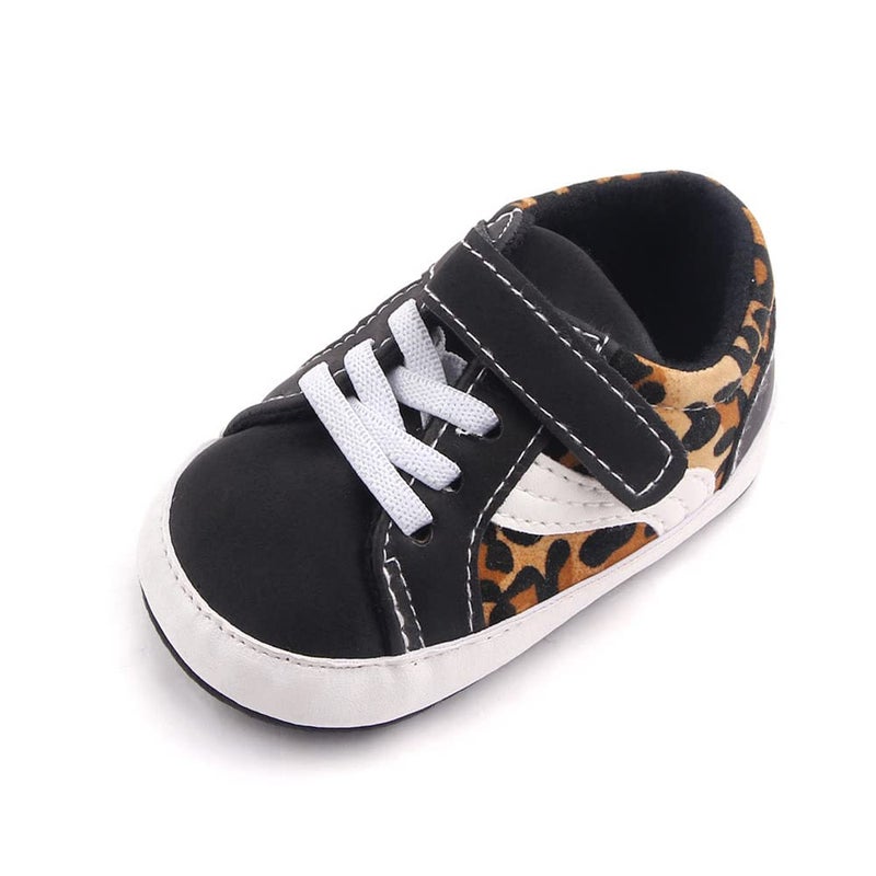 Clowora Unsex Baby Boys Girls Canvas First Walkers Shoes,Newborn Infant Non Slip Soft Sole Crib Casual Sneaker (012/Leopard,6-12 Months) - Image 1