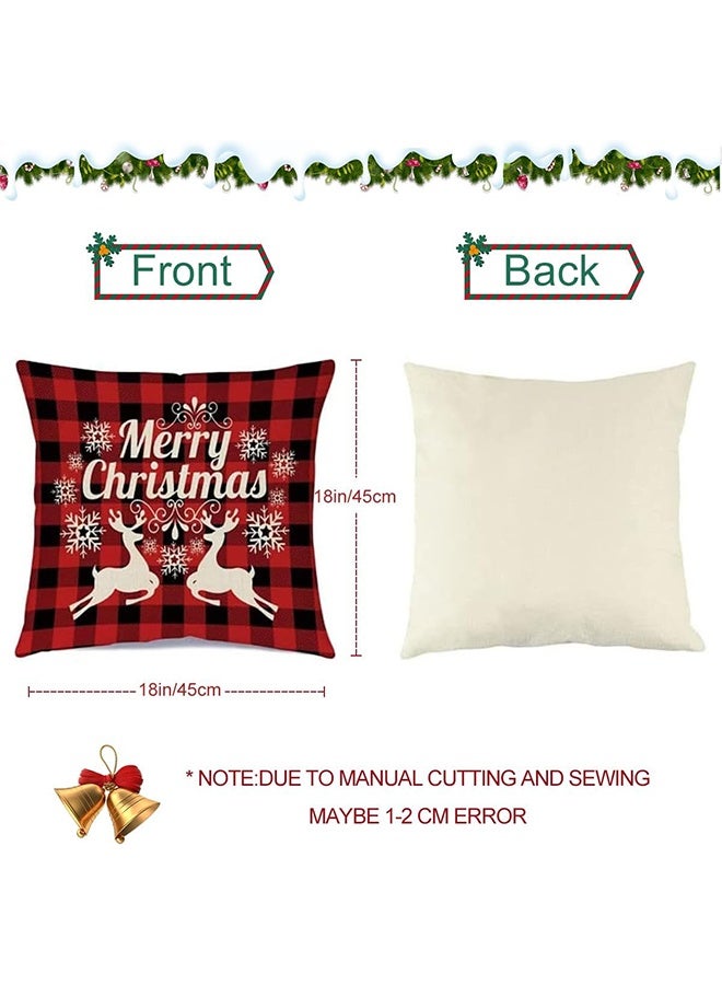 Tersely Christmas Decorations, Merry Christmas Throw Pillow Covers 18 x 18 Inches Set of 4 -Christmas Cushions Covers Neutral -Xmas Series Cushion Cover Case Pillow Zippered Square Pillowcase (Retro Red Plaid Reindeer Car) - Image 3