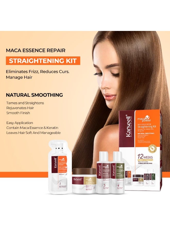 Karseell Maca Essence Repair Hair Straightening Kit 4 Pcs | 12 Weeks Home Use Professional Straightening Treatment | Softer, Shinier & Smooth Hair | Keratin Repair System for All Hair Types - Image 2