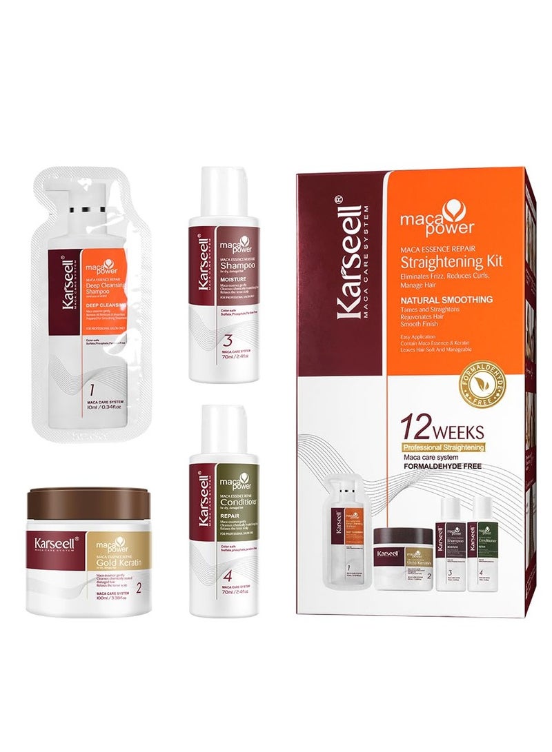 Karseell Maca Essence Repair Hair Straightening Kit 4 Pcs | 12 Weeks Home Use Professional Straightening Treatment | Softer, Shinier & Smooth Hair | Keratin Repair System for All Hair Types - Image 1