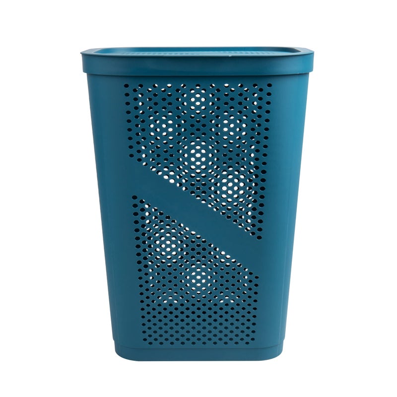 Mind Reader Slim Laundry Hamper with Lid, 60L Clothes Basket, Ventilated Plastic, Blue - Image 5