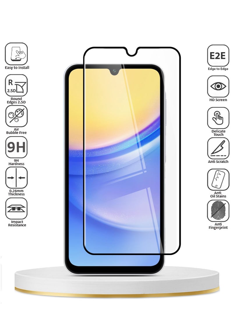 Techie واقي شاشة كامل من الزجاج المقوى عالي الجودة بدرجة صلابة 9H لهاتف Samsung Galaxy A15 2024 - مضاد للخدش ومضاد لبصمات الأصابع ومضاد للفقاعات - Image 1