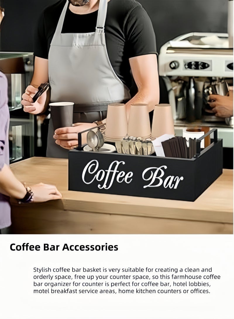 Arabest Coffee Bar Accessories Organizer Countertop, Wood Coffee Station Organizer with Handle, K Cup Storage Basket Coffee Pod Holders , Farmhouse Coffee Condiment Organizer for Coffee Bar Deco, coffee container, Organization Storage Set - Image 4
