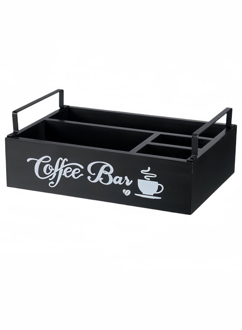 Arabest Coffee Bar Accessories Organizer Countertop, Wood Coffee Station Organizer with Handle, K Cup Storage Basket Coffee Pod Holders , Farmhouse Coffee Condiment Organizer for Coffee Bar Deco, coffee container, Organization Storage Set - Image 2