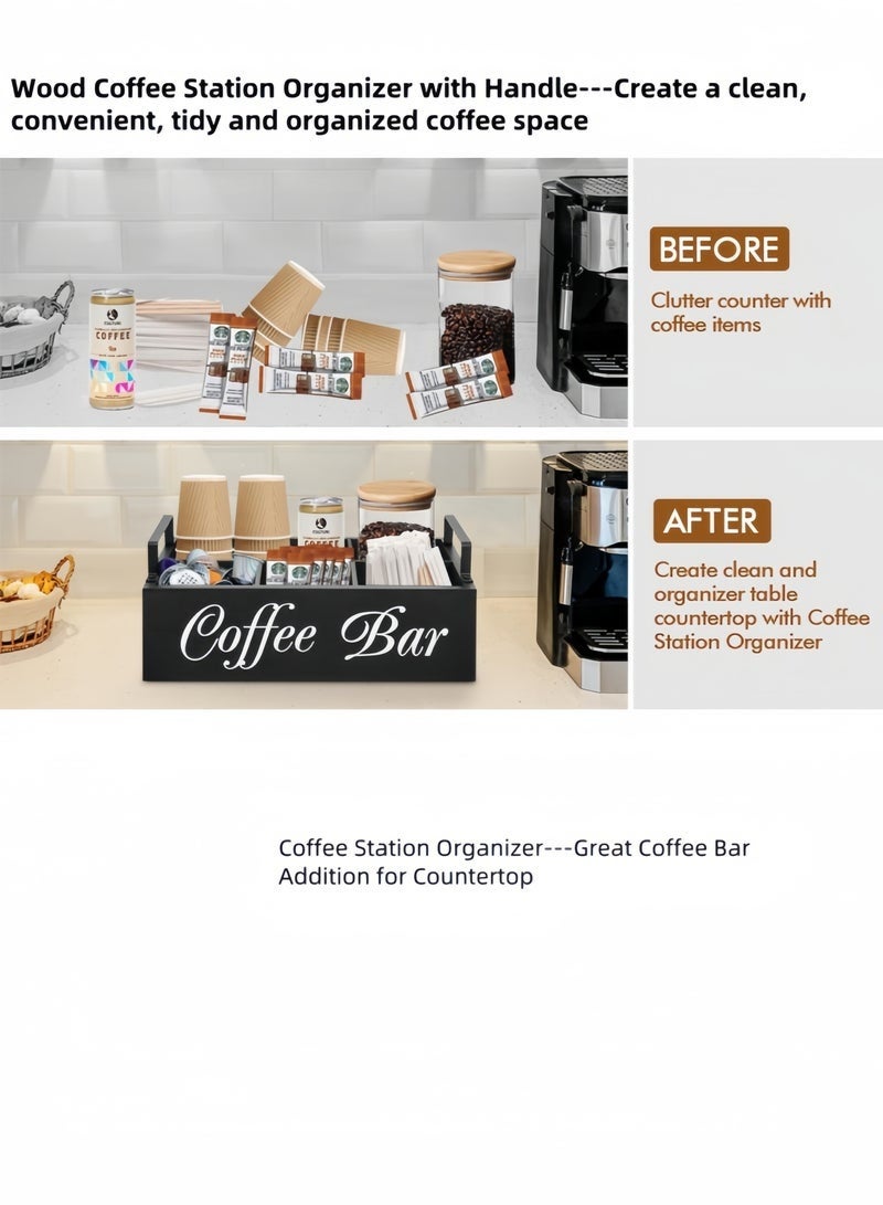 Arabest Coffee Bar Accessories Organizer Countertop, Wood Coffee Station Organizer with Handle, K Cup Storage Basket Coffee Pod Holders , Farmhouse Coffee Condiment Organizer for Coffee Bar Deco, coffee container, Organization Storage Set - Image 5